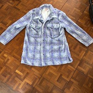 Anthropologie Lavender Plaid Shaggy Button-Front Jacket
